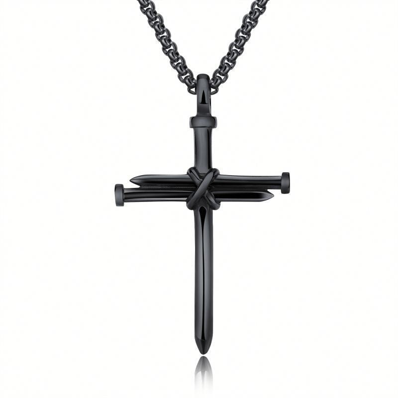 Steel Gold Black Iron Nail Cross Pendant Necklace for Men – Stainless Steel 3mm Box Chain Fashion Jewelry Gift
