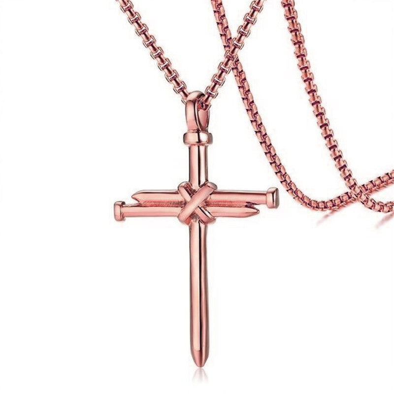 Steel Gold Black Iron Nail Cross Pendant Necklace for Men – Stainless Steel 3mm Box Chain Fashion Jewelry Gift