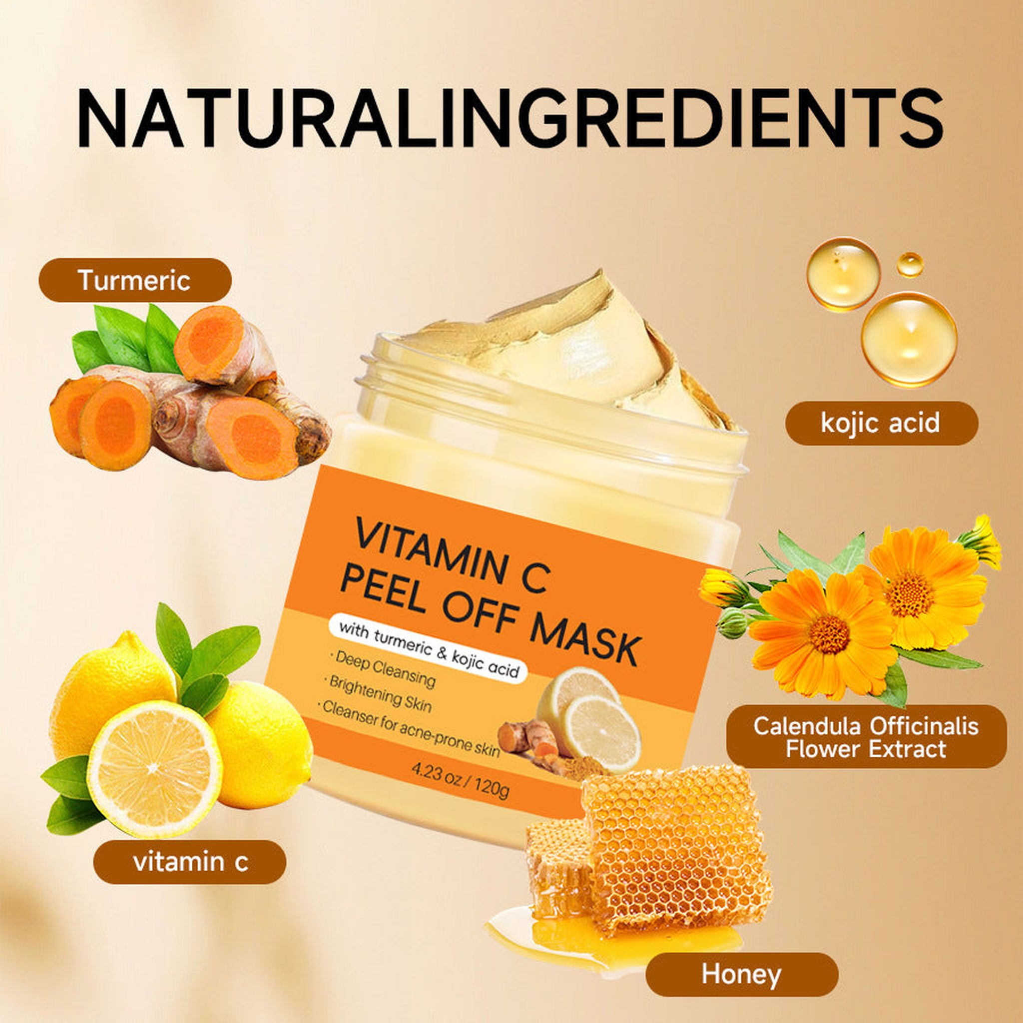 Ginger Kojic Acid Turmeric Face Mask – Brightening VC Mask for Dark Spots, Hyperpigmentation, Acne Scars & Glowing Skin