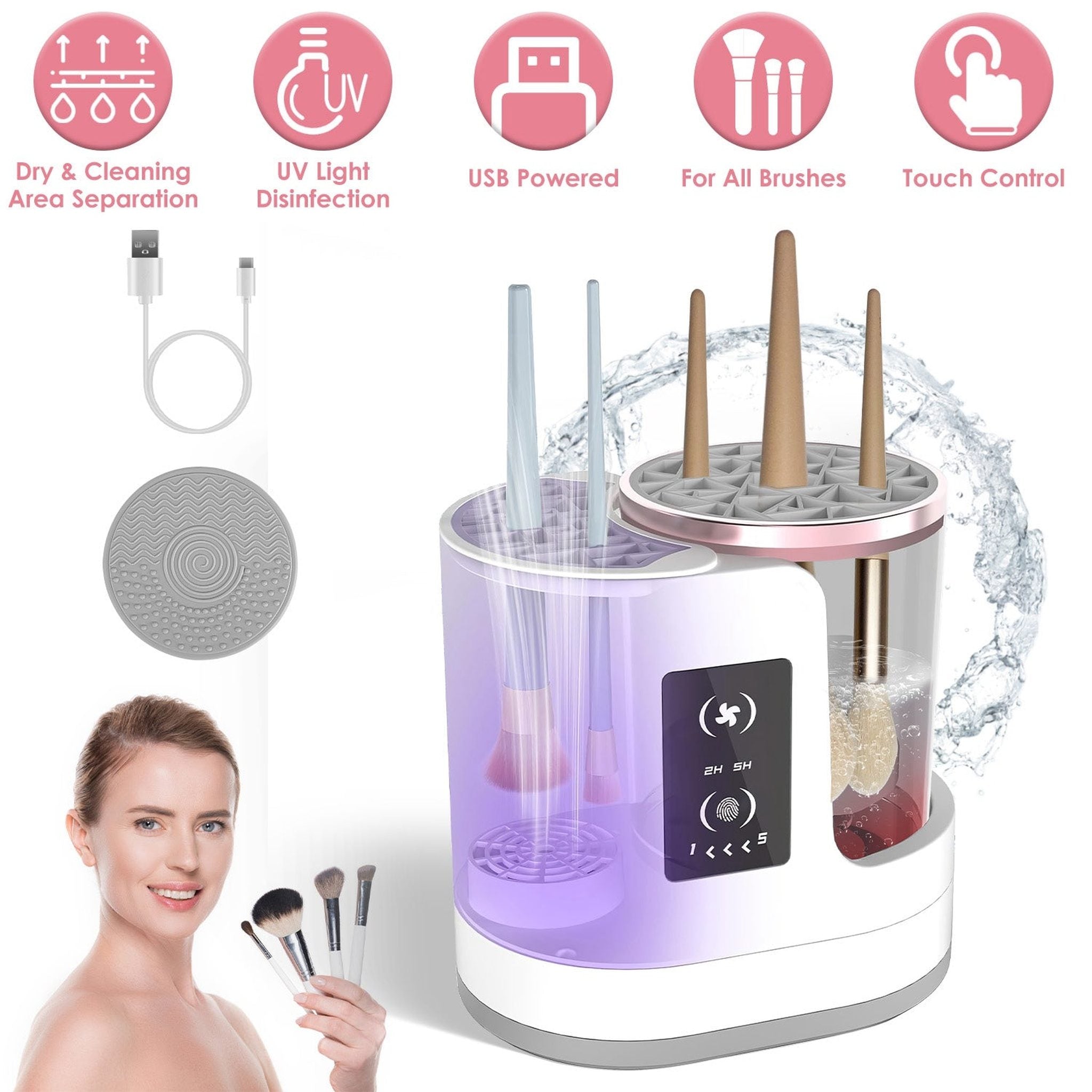 Electric Makeup Brush Cleaner & Dryer | 4-in-1 USB Powered with UV Disinfection