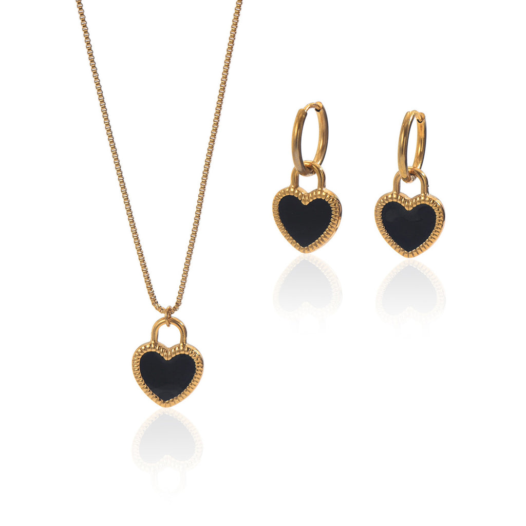 Luxalry 18K Gold Plated Stainless Steel Heart Mirror Jewelry Set Hypoallergenic Necklace and Earrings Gift For Her