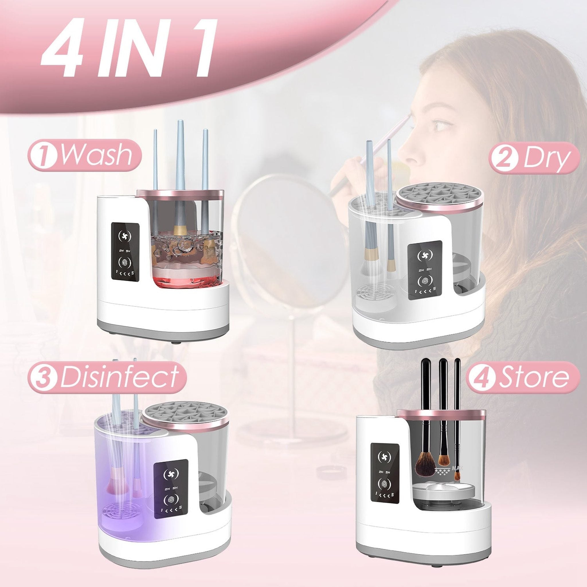 Electric Makeup Brush Cleaner & Dryer | 4-in-1 USB Powered with UV Disinfection