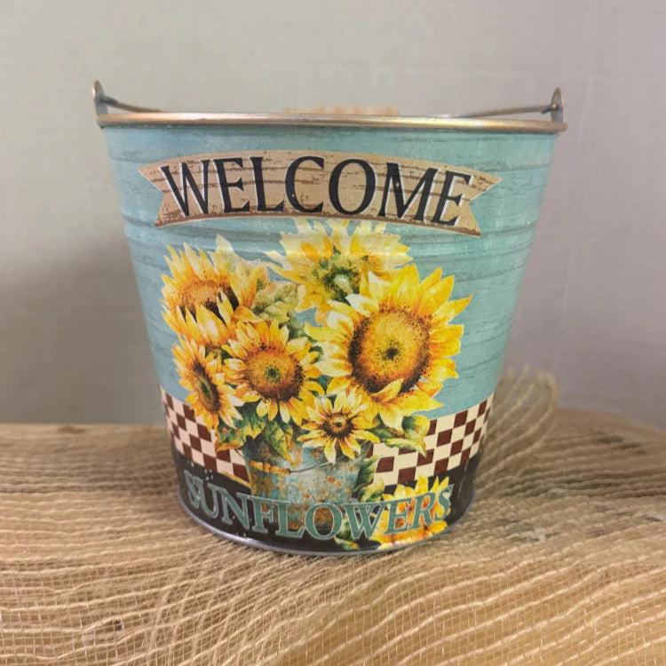 Welcome Sunflower Small Gift Tin Basket