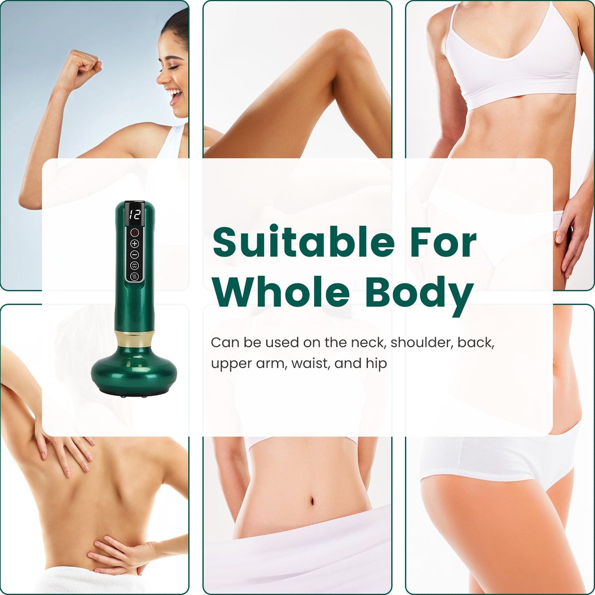 Anti-Cellulite Massager Vacuum Cupping Device – Handheld Suction Cup Body Shaper with 12 Suction Modes, Heating, Auto-Off | Slimming Tool for Abdomen, Thighs, Buttocks & Neck