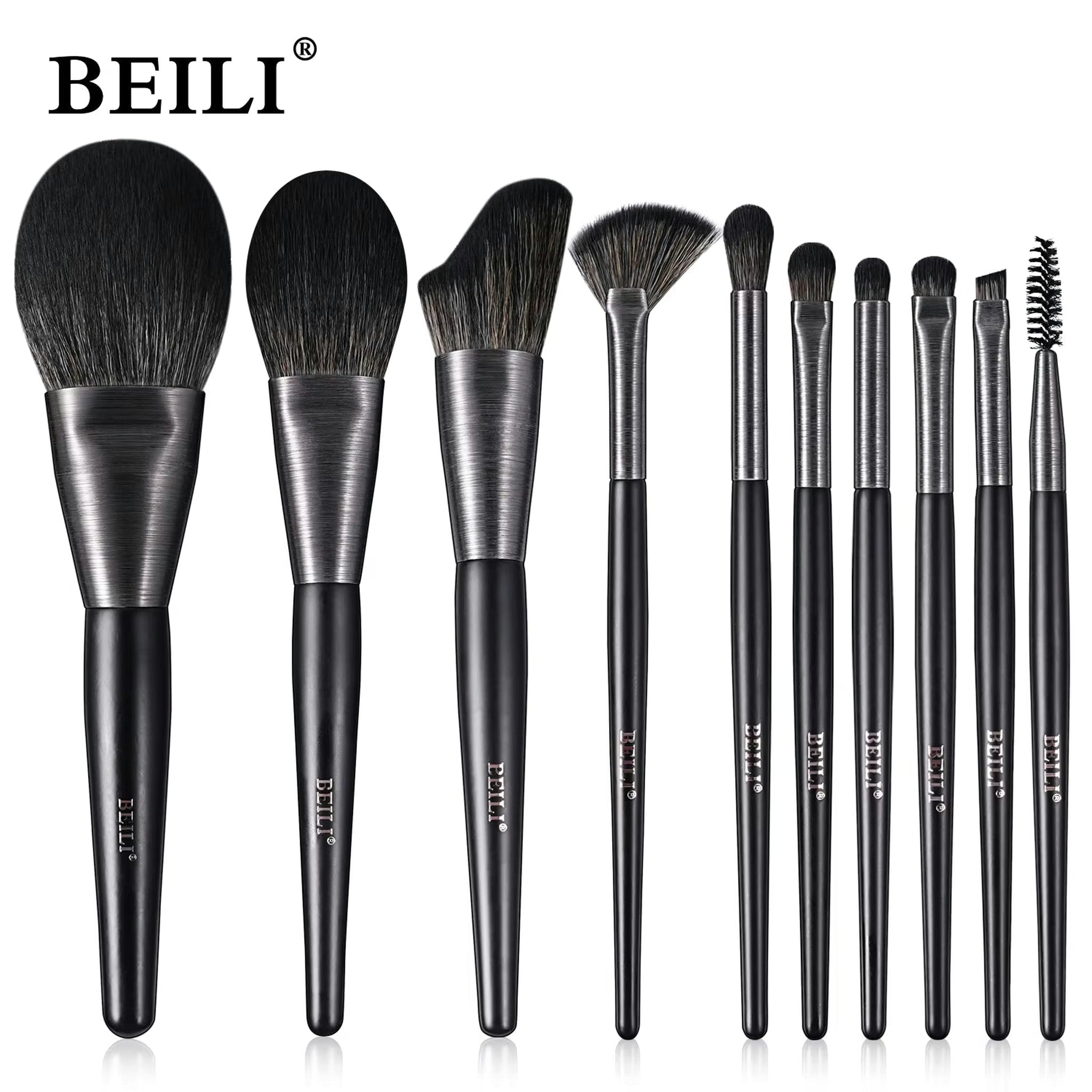 Baili 10-Piece Rose Gold Makeup Brush Set – Vegan Synthetic Hair Luxury Brushes + Storage Tubet