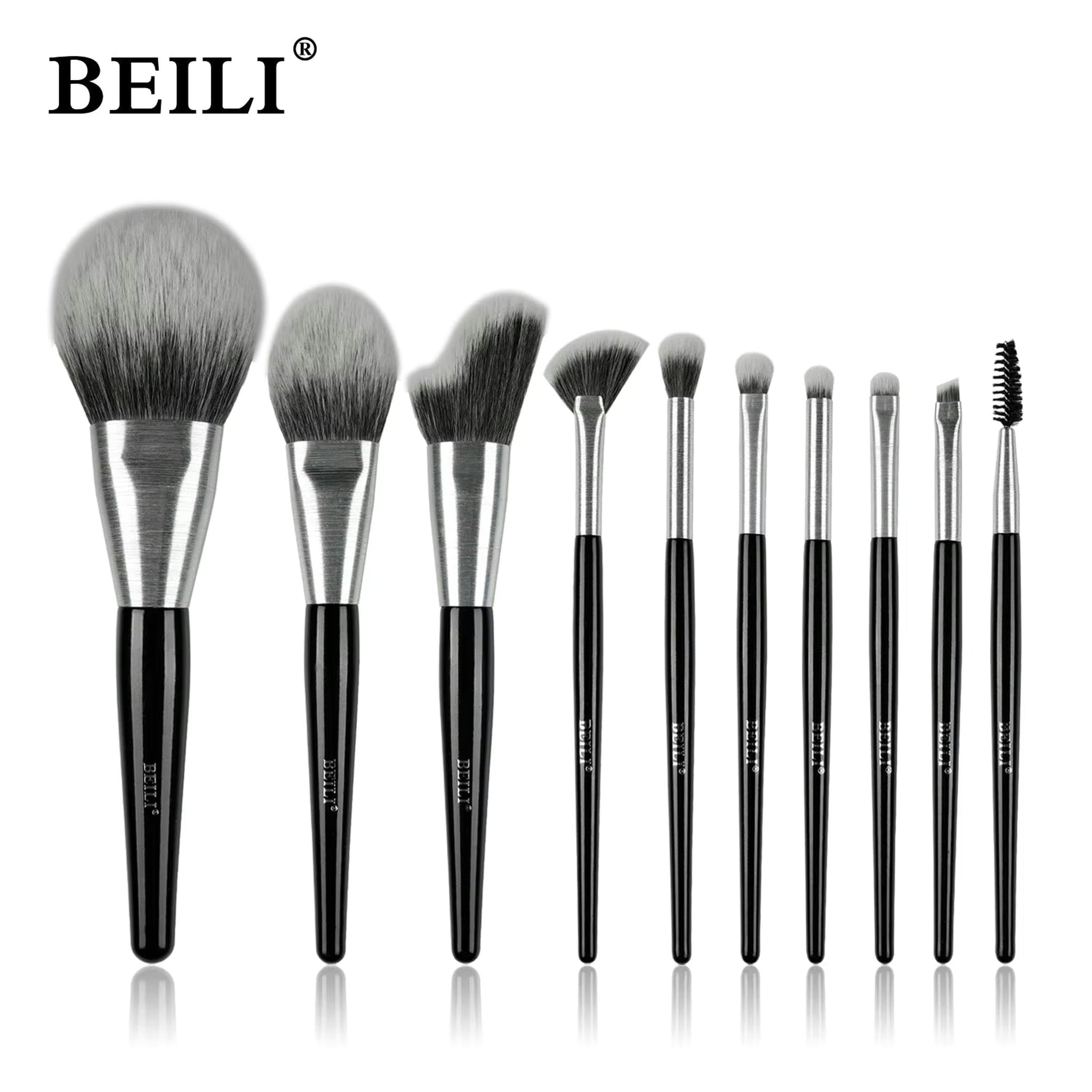 Baili 10-Piece Rose Gold Makeup Brush Set – Vegan Synthetic Hair Luxury Brushes + Storage Tubet