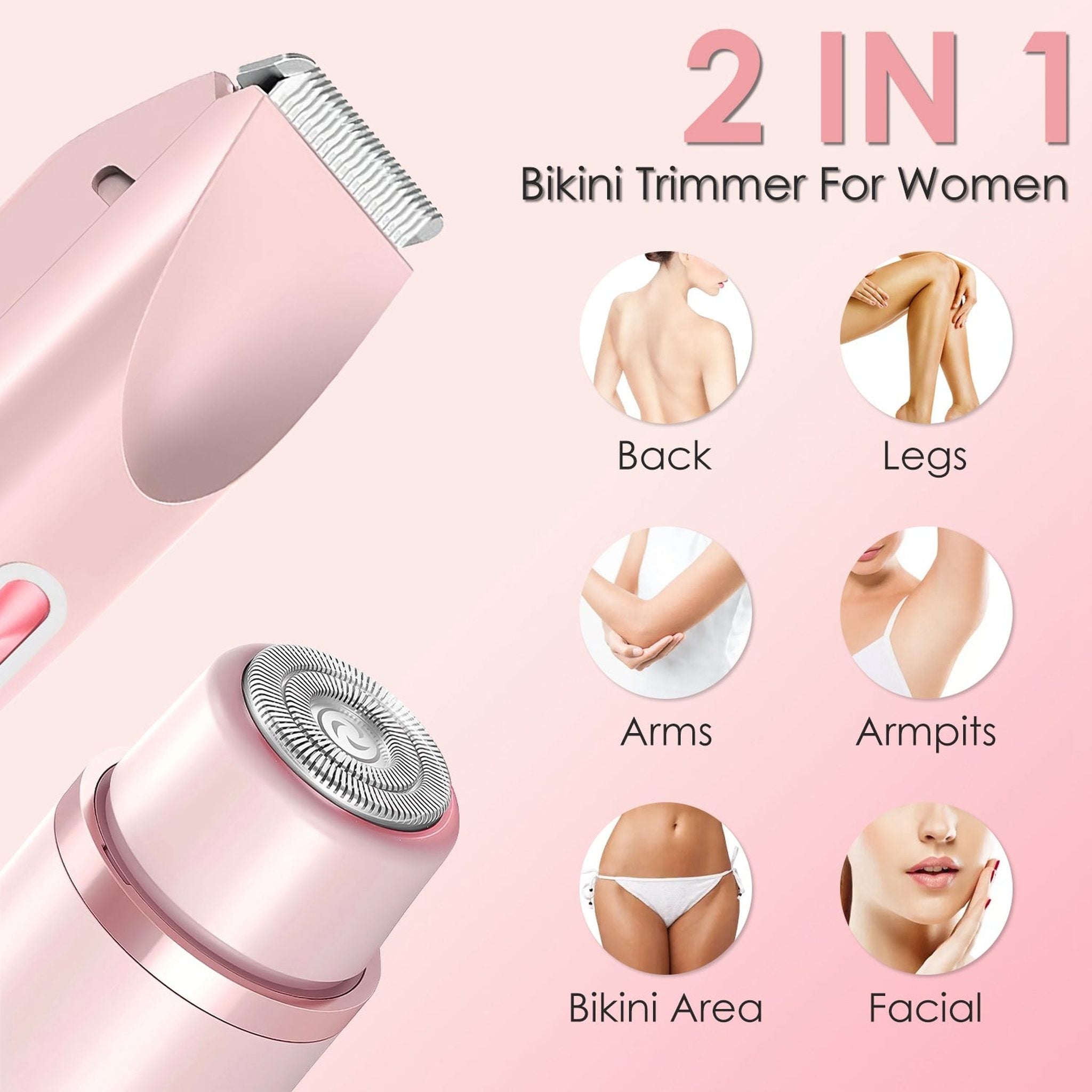 “2-in-1 Bikini Trimmer for Women – Dual-Head Cordless Body Shaver, IPX7 Waterproof Rechargeable Pubic Hair Razor, Wet & Dry Use for Bikini, Underarm, Legs & Body Grooming”ace