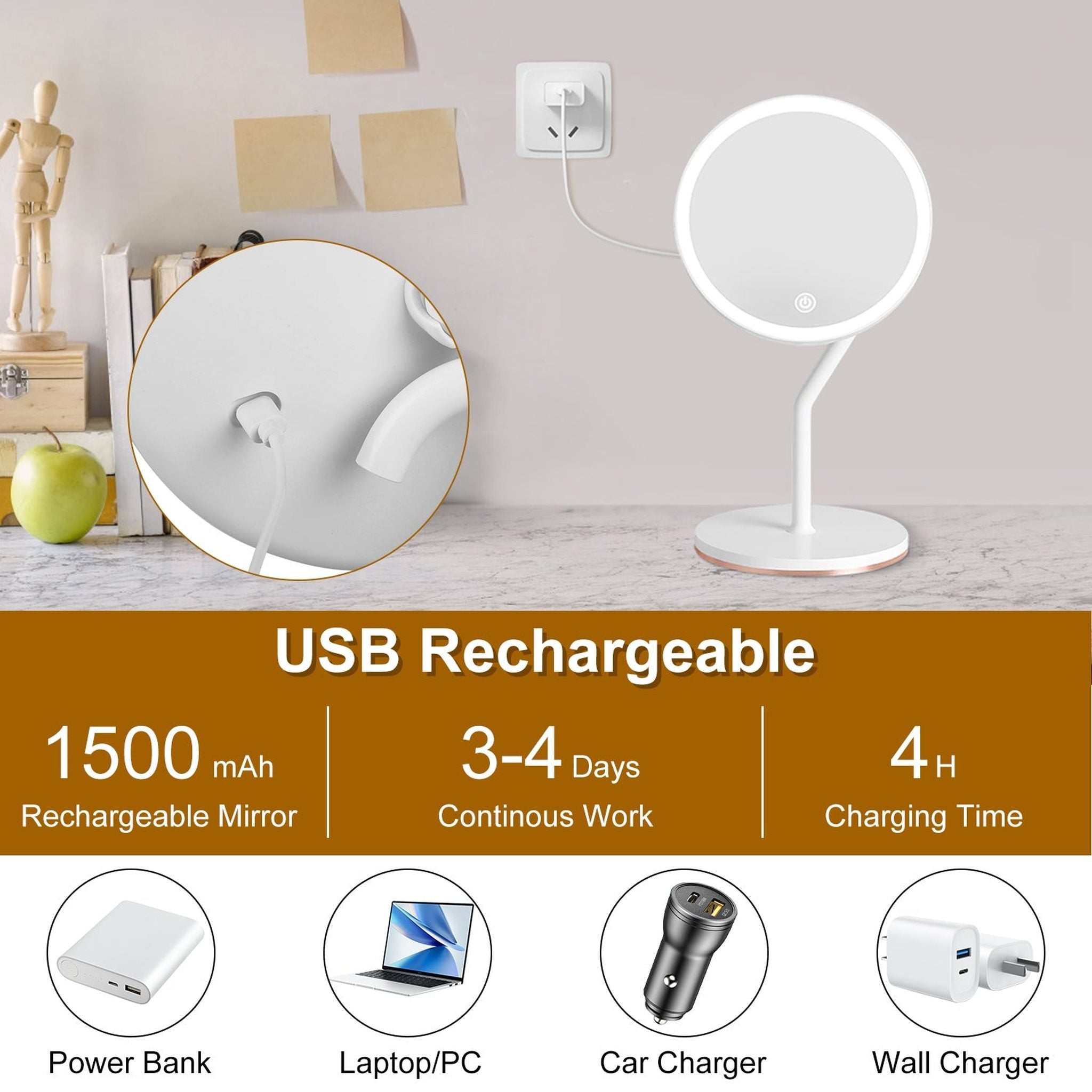 7.48" 5X Magnifying Lighted Makeup Mirror – Dimmable Vanity Mirror with Lights, 3 Light Color Modes, Portable Magnification Mirror for Travel & Bathroom Beauty