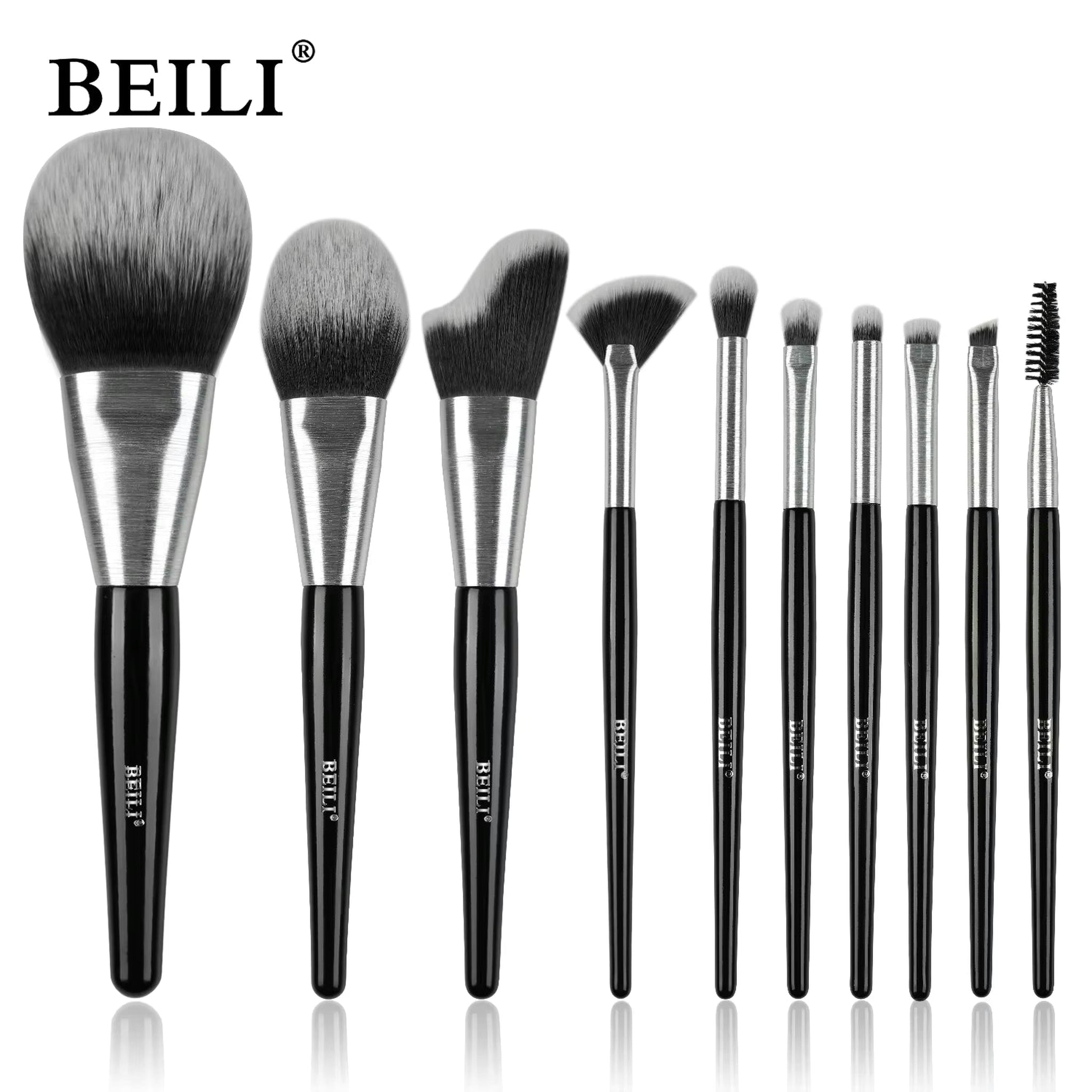 Baili 10-Piece Rose Gold Makeup Brush Set – Vegan Synthetic Hair Luxury Brushes + Storage Tubet