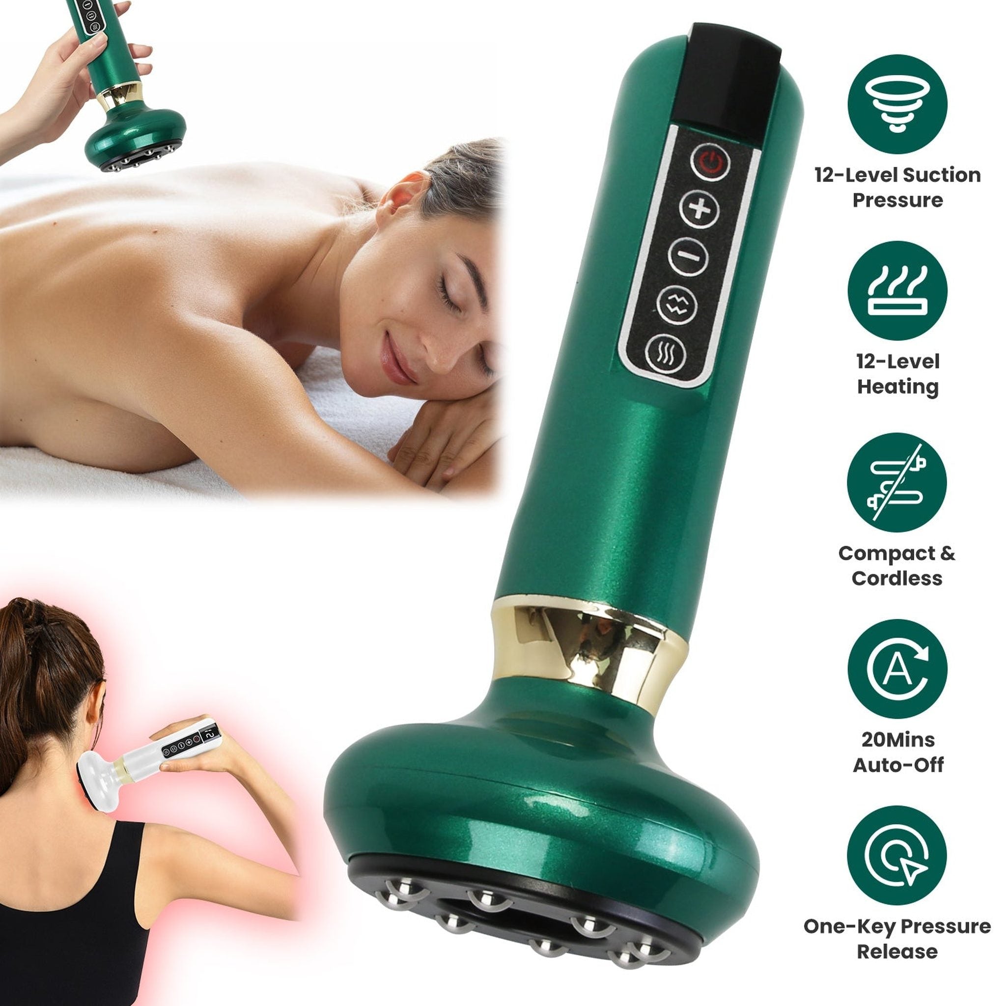 Anti-Cellulite Massager Vacuum Cupping Device – Handheld Suction Cup Body Shaper with 12 Suction Modes, Heating, Auto-Off | Slimming Tool for Abdomen, Thighs, Buttocks & Neck